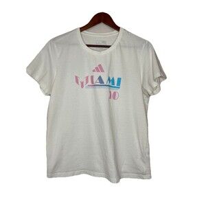 Adidas Women's Large White Short Sleeve Tshirt Miami Messi